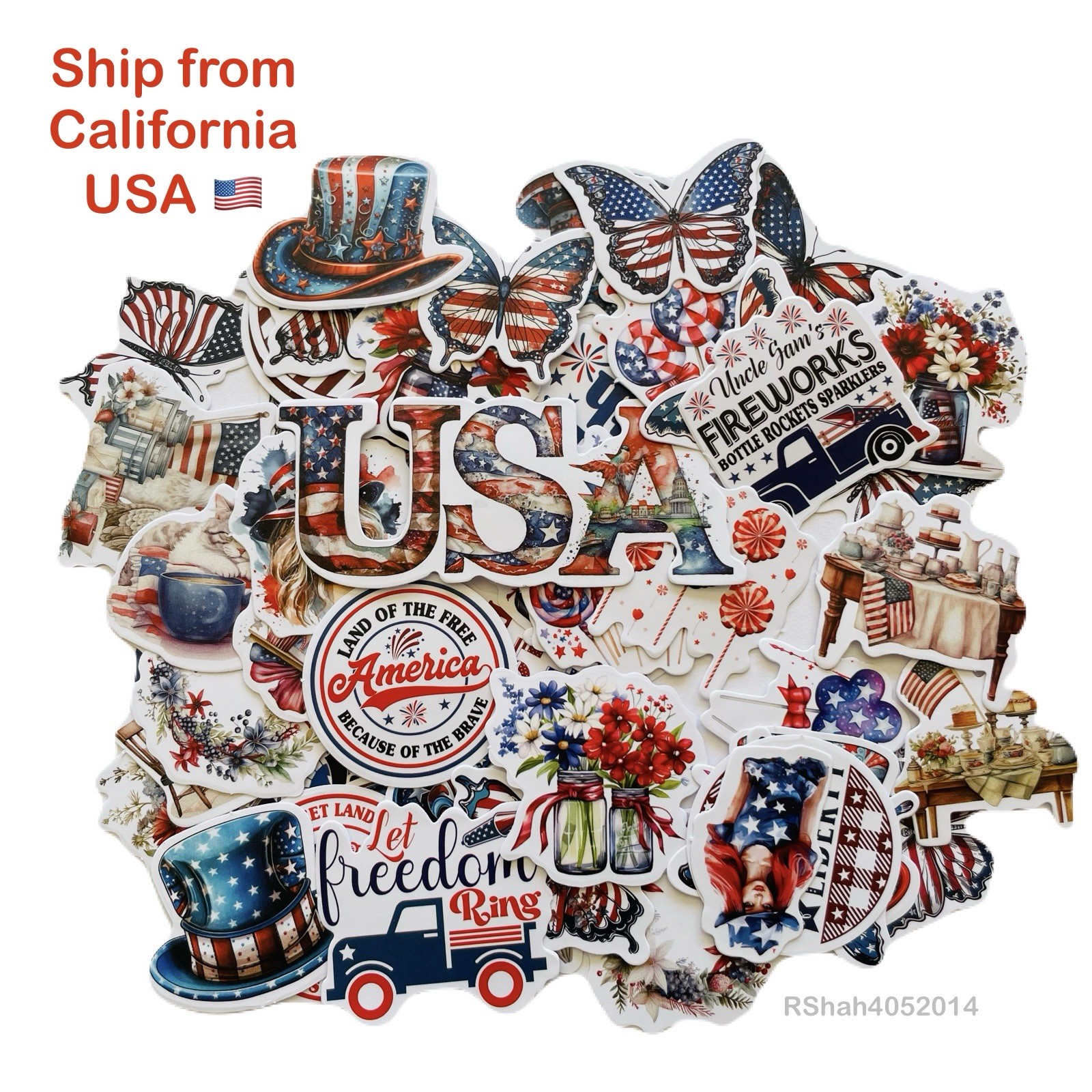 10 Random Matte Stickers – Patriotic American USA 4th of July Celebration