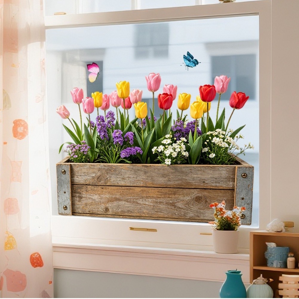 Floral Window Clings Fade-resistant PVC Vinyl Water Application Method