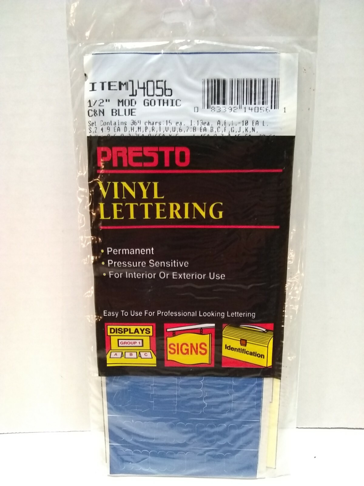 PRESTO Vintage 1/2” C&N Blue Mod Gothic 369 Vinyl Letters Numbers 14056
