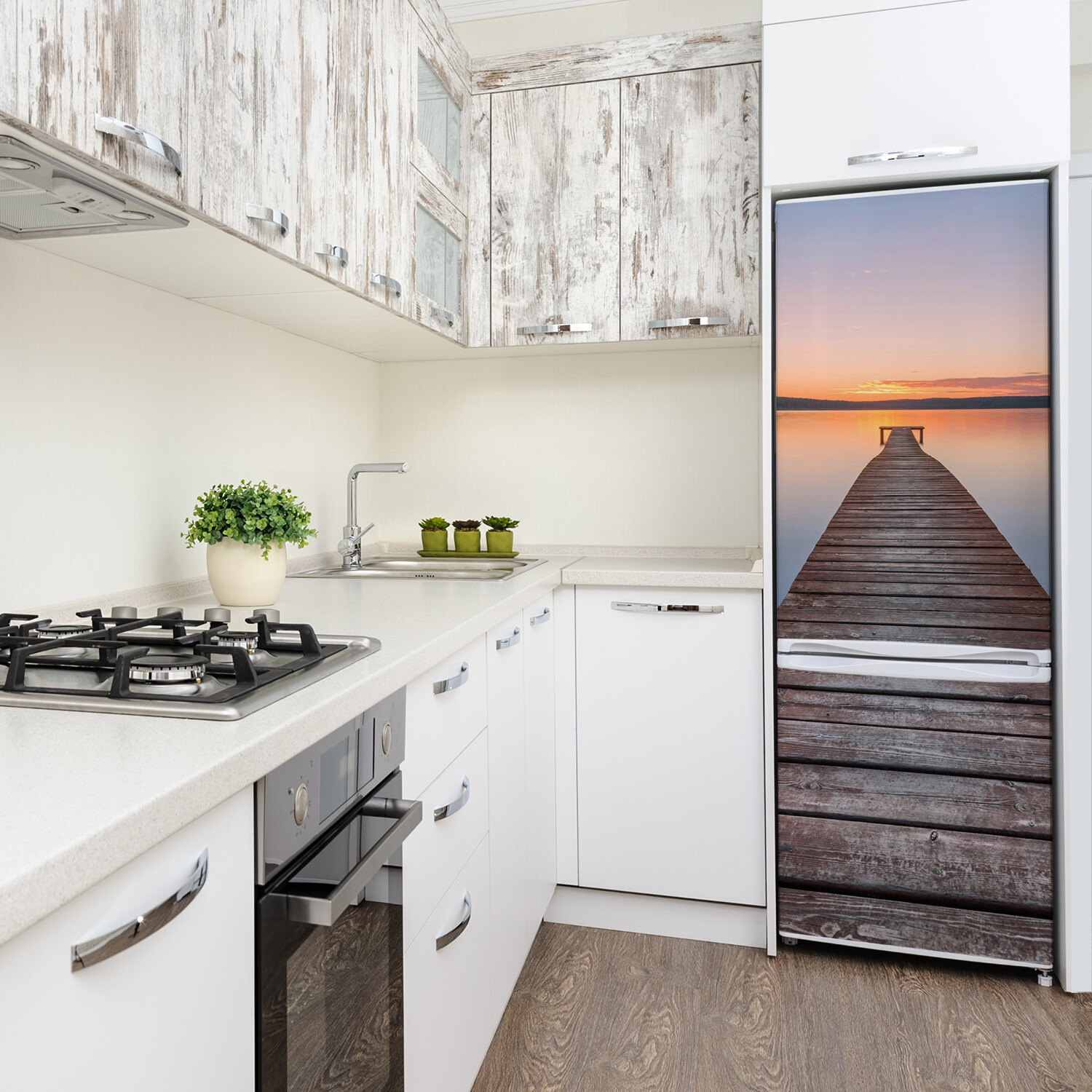 Home Refrigerator Wall Self Adhesive Removable Sticker Landscapes Wooden pier