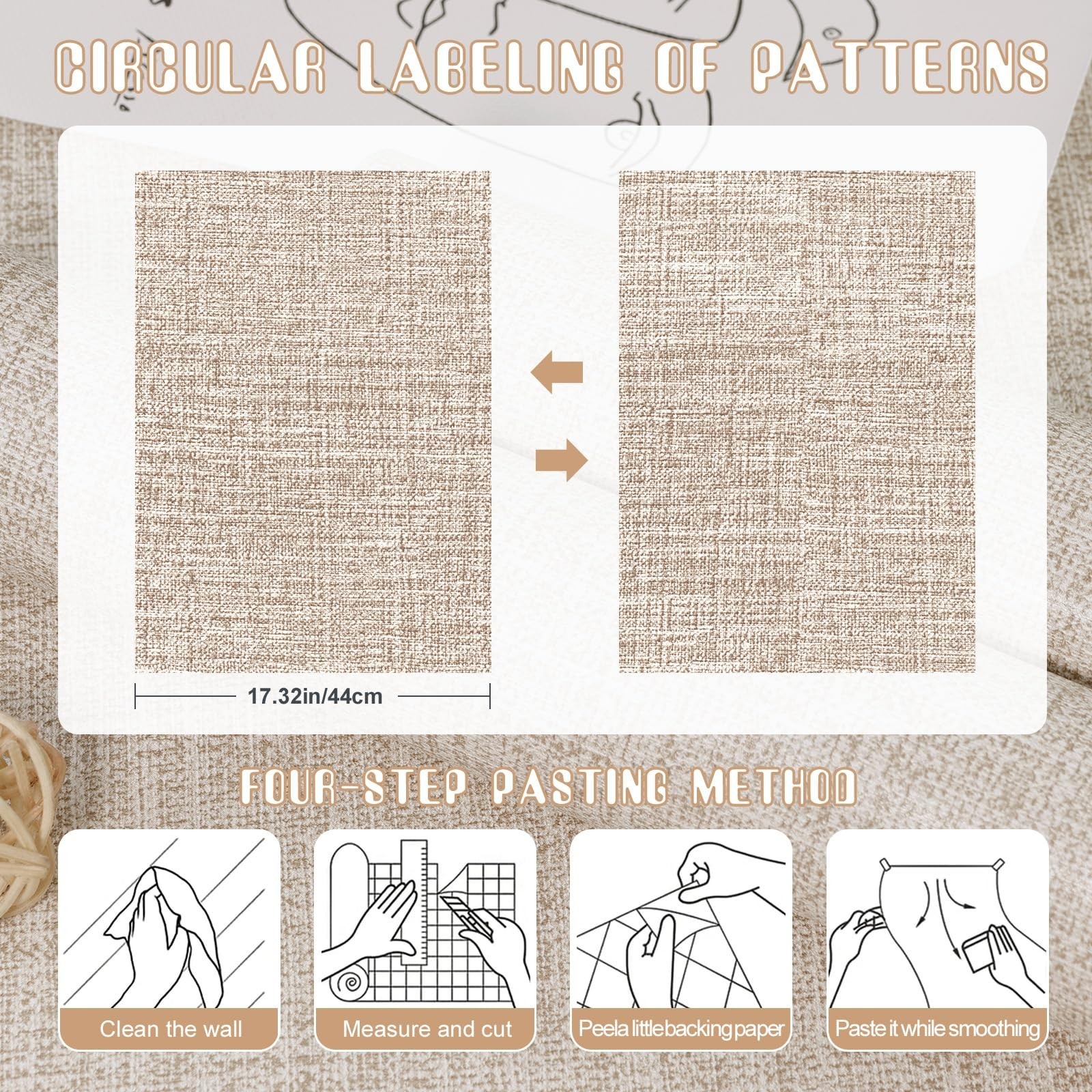 Amiya Grasscloth Khaki Wallpaper 17.3"x80" Peel and Stick Tan Textured Fabric…