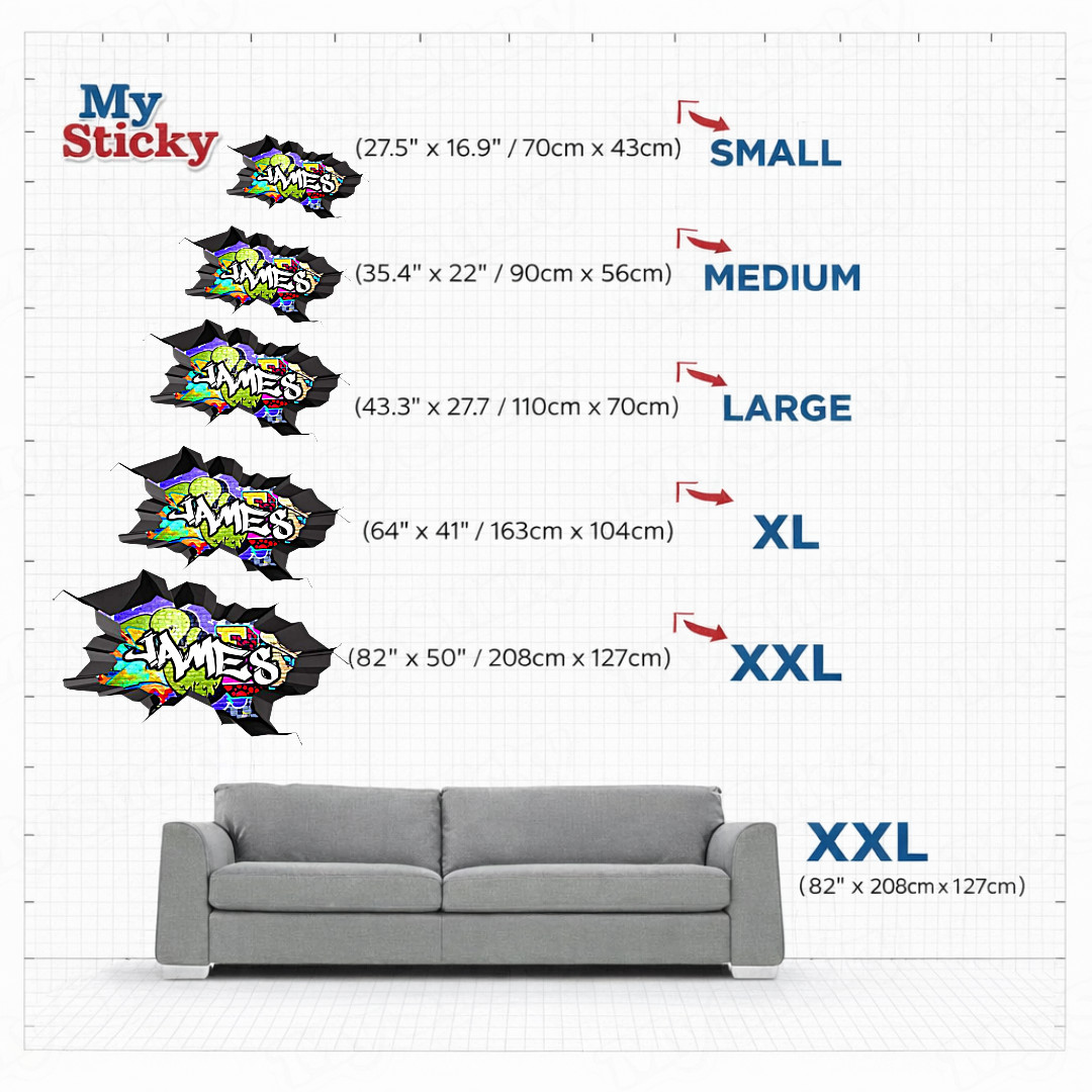 Custom Graffiti Name Wall Decal 3D Breakthrough Gamer Room Street Art Sticker