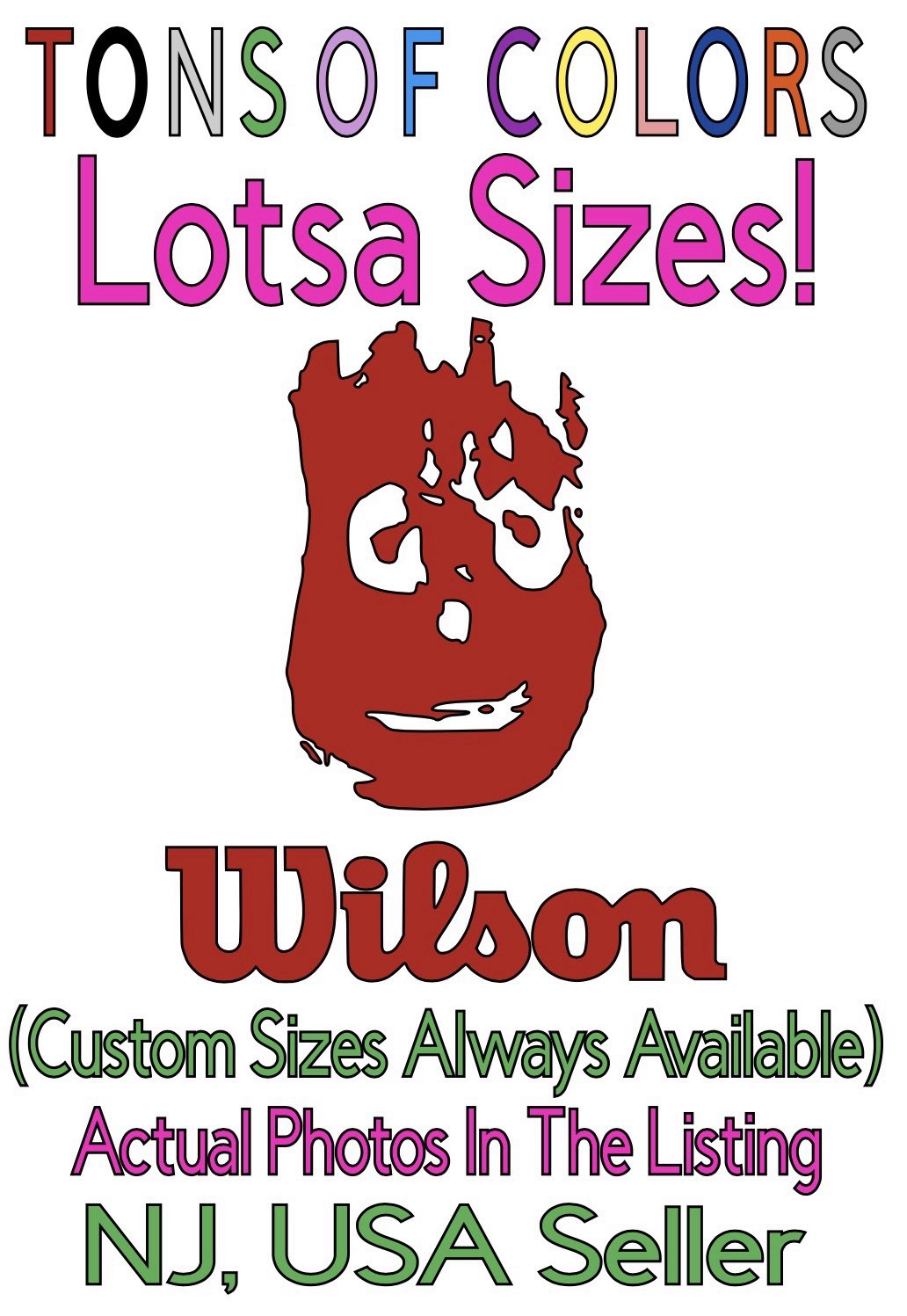 Castaway Wilson Handprint Die Cut Vinyl Decal Sporting Goods Funny Movie Sticker