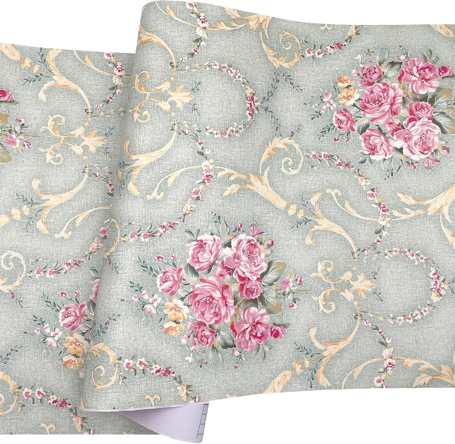 Retro Rose Furniture Paper Light Green Self-Adhesive Shelf Liner School Locker S