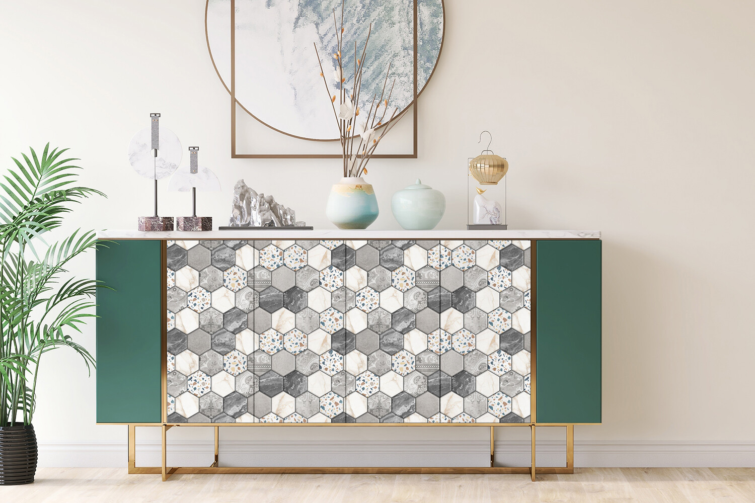 Worktop Covering Stickers Self Adhesive Vinyl Wrap Decorative hexagons 100×50