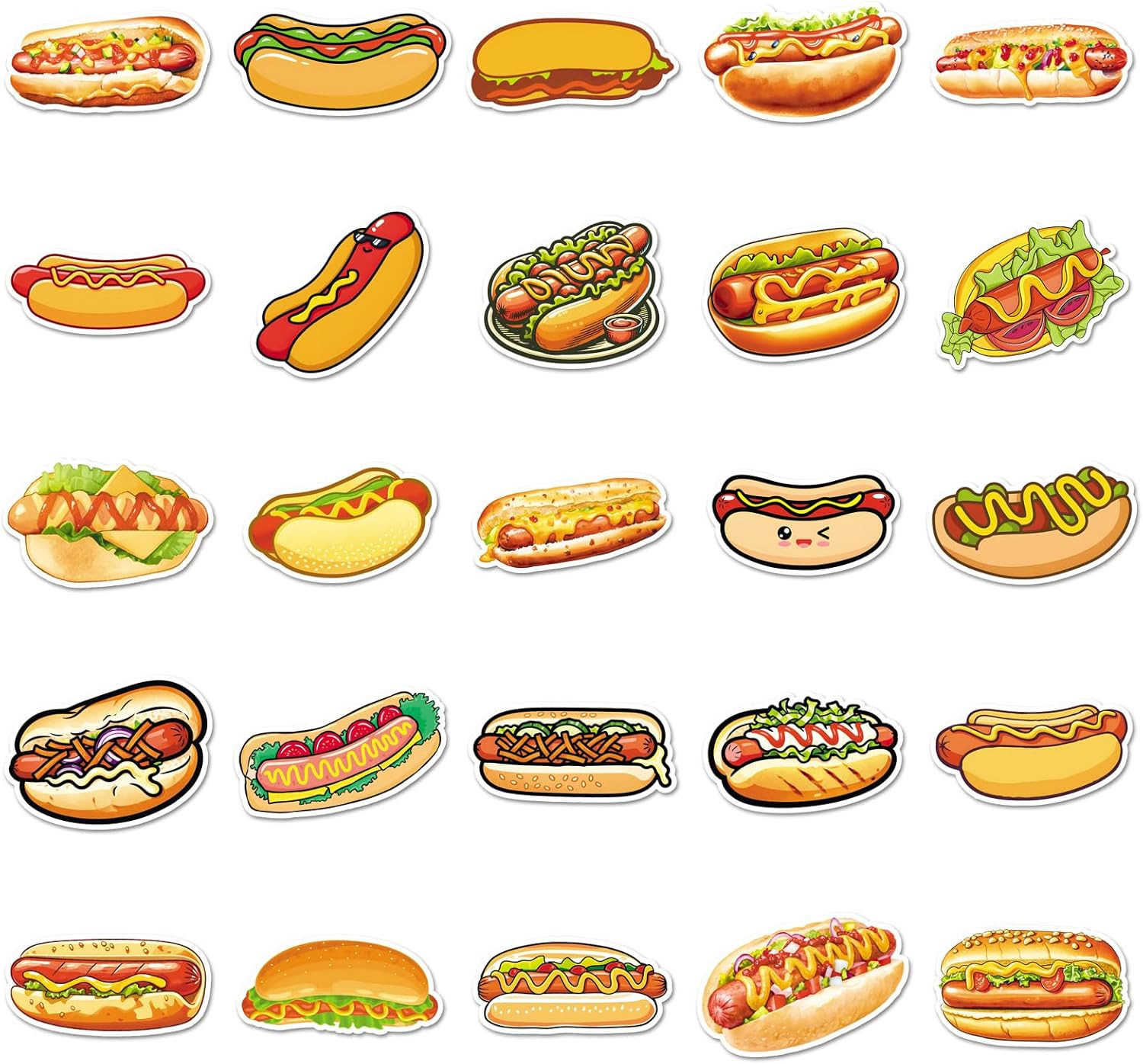 50 Pcs Hot Dog Stickers – Waterproof Vinyl Decals for Laptops, Phones, and More