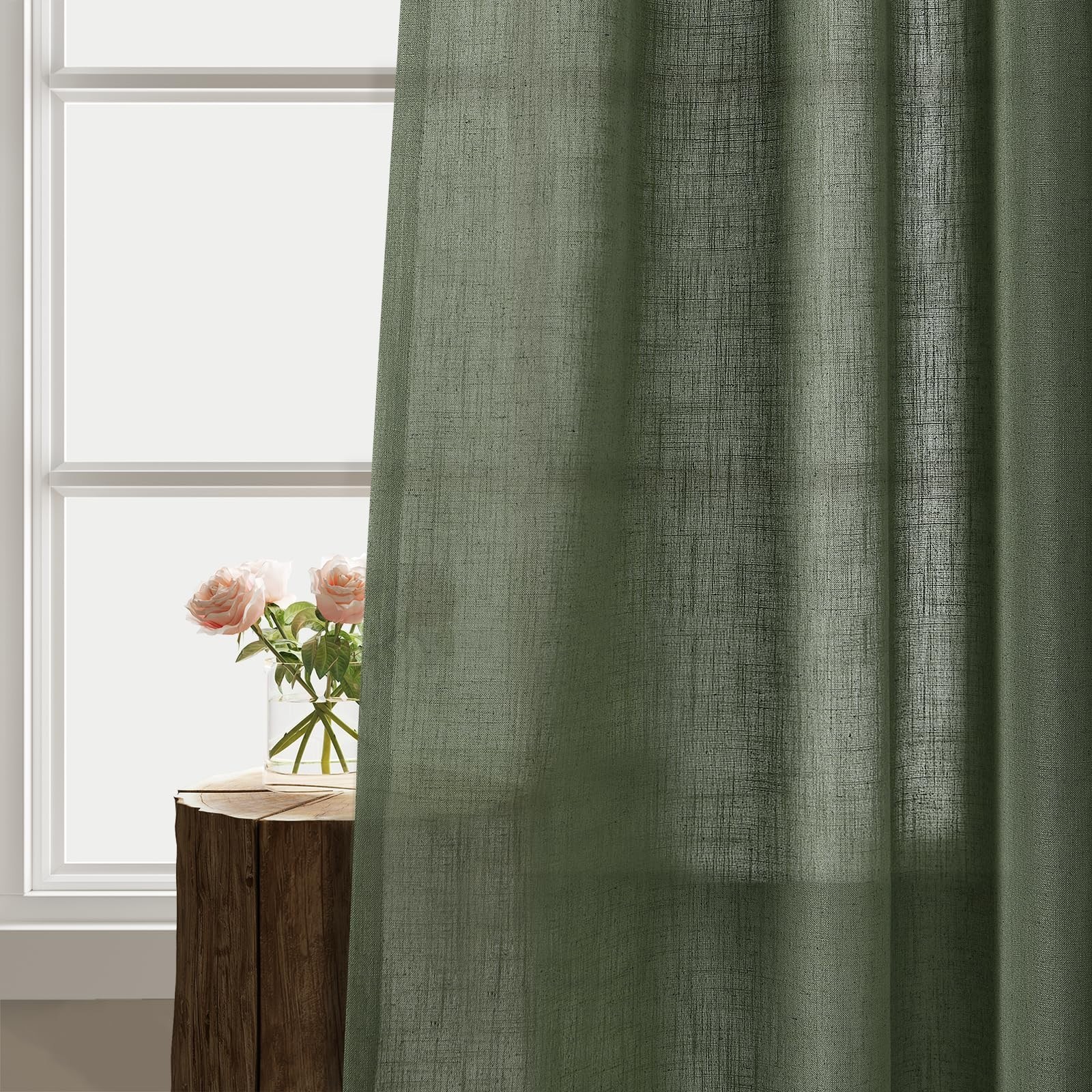 Green Linen Curtains 54 Inch Length 2 Panels for Kitchen Dining Room Grommet …