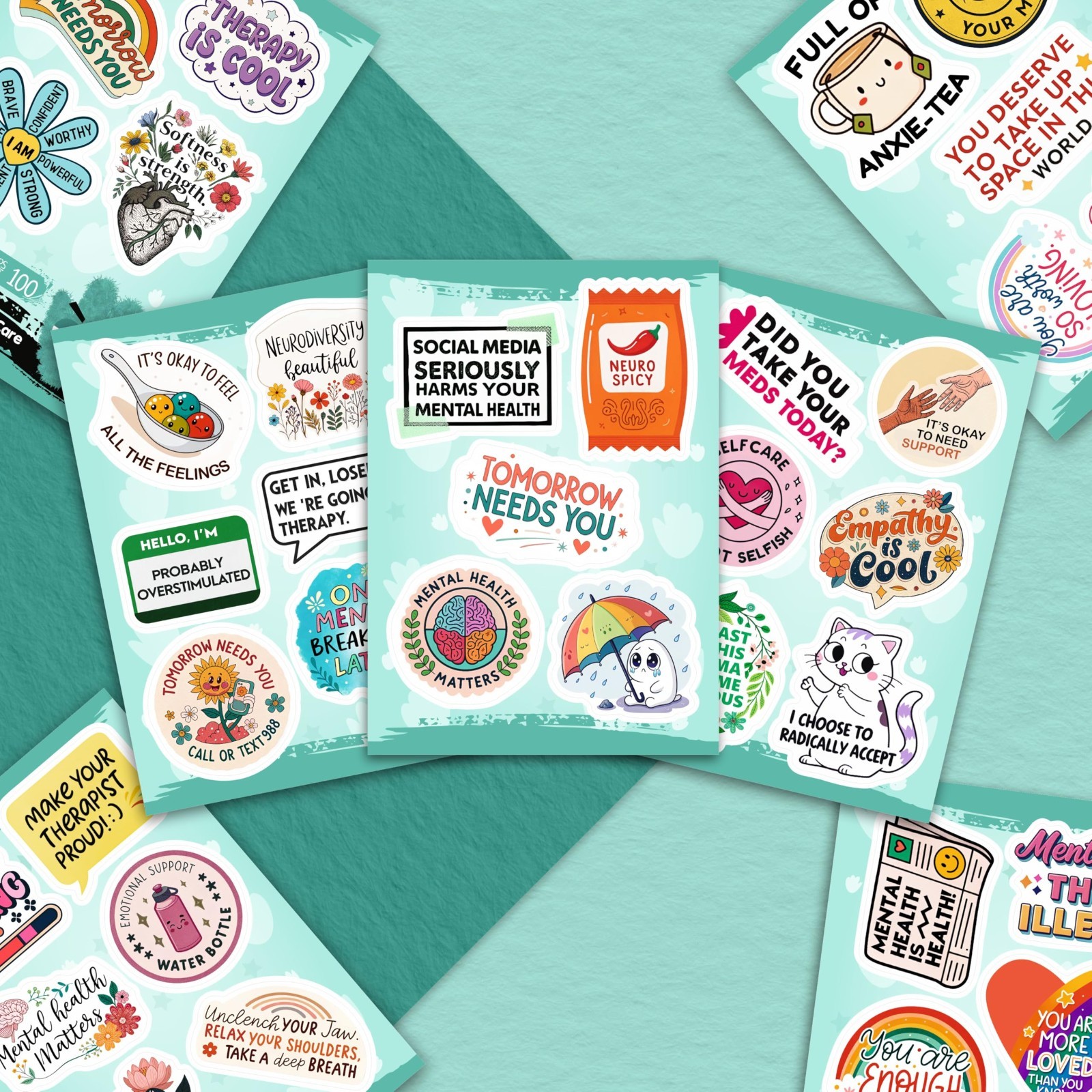 100Pcs Mental Health Awareness Stickers for Water Bottles – Gifts for Adults & C