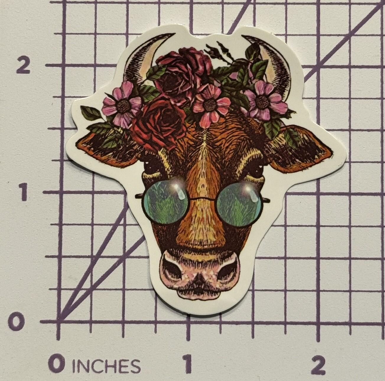 Cow Roses & Sunglasses – Vinyl Decal Sticker Bomb Peace Love Trippy Travel
