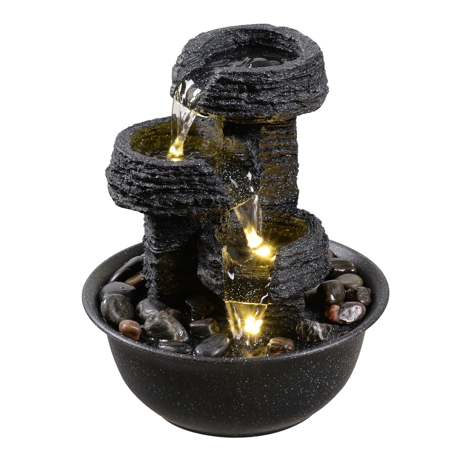 Rock Style Tabletop Fountain with LED Light – Indoor Waterfall Feature for
