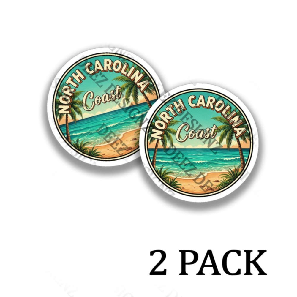 North Carolina Coast – Round Adhesive Vinyl Stickers – 2 pack set