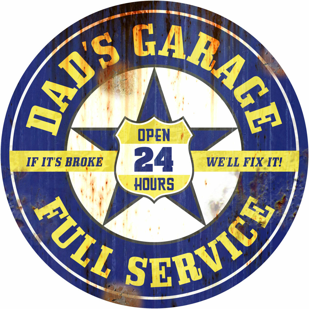 Dads Garage Wall Decal Rusted Yellow – Gas Station Decor