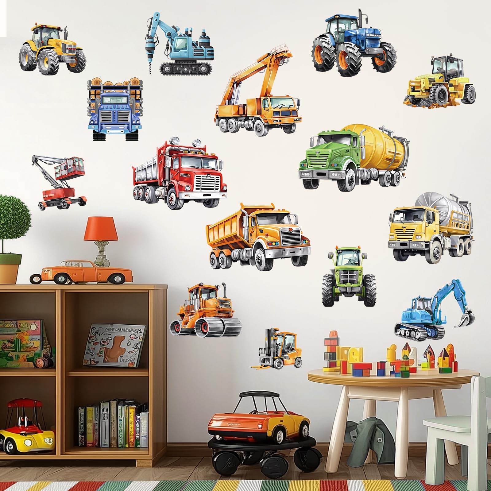 Construction Vehicles Wall Stickers Trucks Tractor Cars Peel and Stick Wall A…