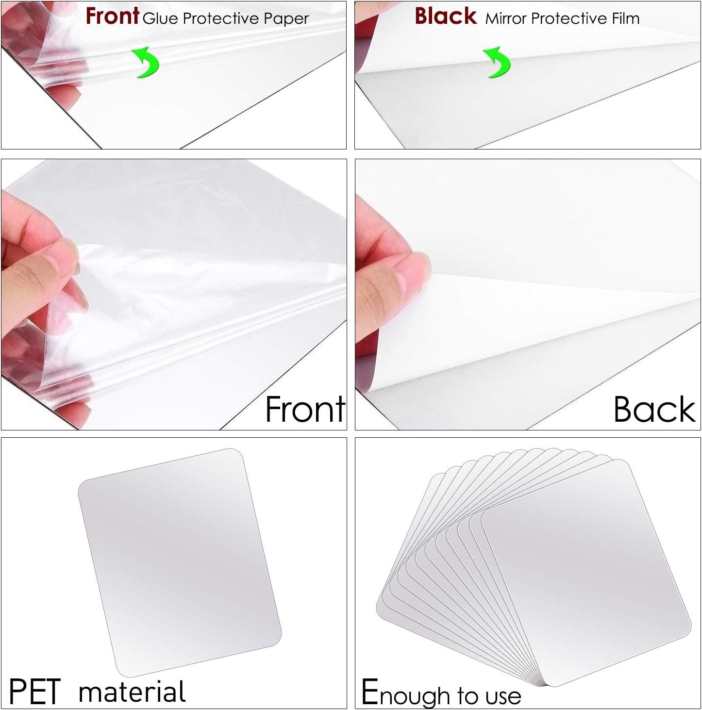 10-Piece Self Adhesive Mirror Sheets for Wall Decor, Flexible and Frameless