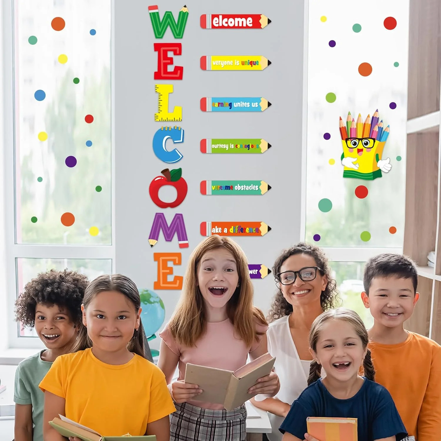 Cinrobiye Welcome Window Door Clings Stickers,Welcome Poster for Classrooms Door