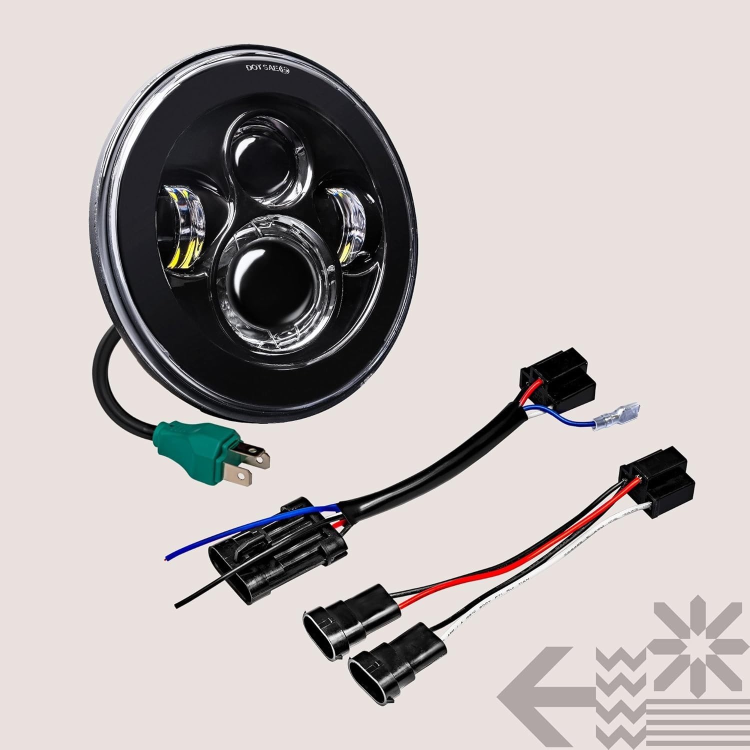 TRUE MODS 7" LED Headlight for Harley Davidson [Black-Finish] H4 Converters Plug