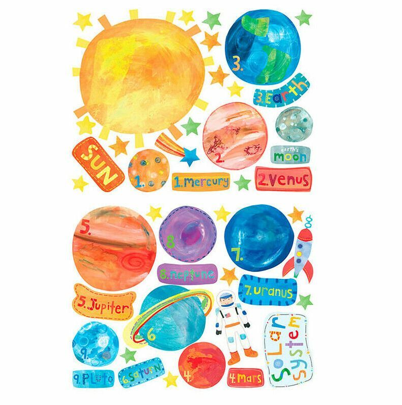 NOB Wallies Wall Play Solar System Space Astronaut Sun Stars Peel & Stick Decor