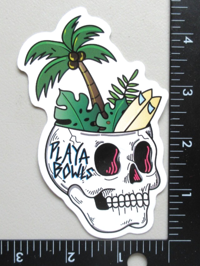 🔥PLAYA BOWLS SKULL SURFBOARD PALM TREE ADVERTISING COLLECTIBLE STICKER