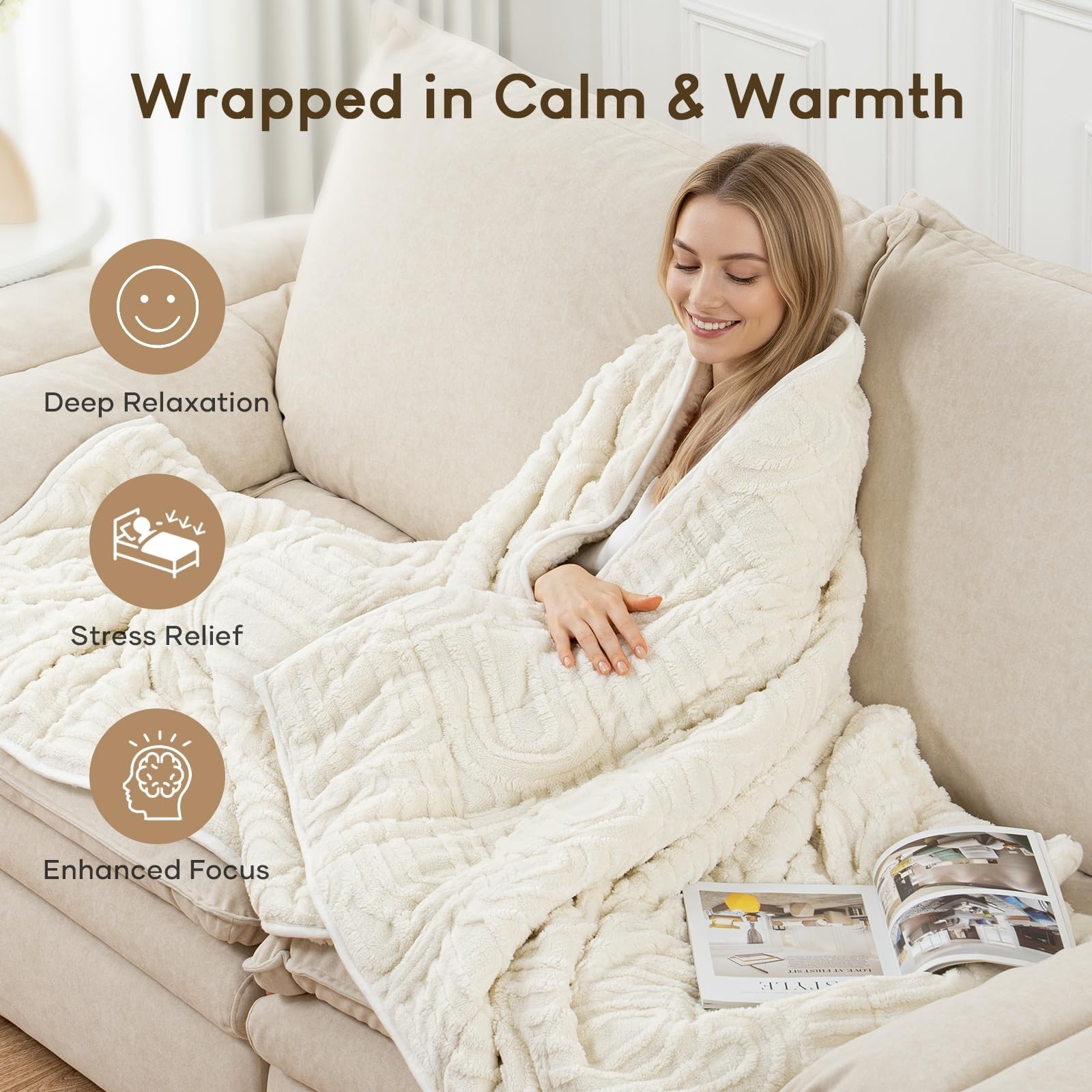 Cottonblue Jacquard Weighted Blanket for Adults 15 lbs Queen Size, Soft Fluff…