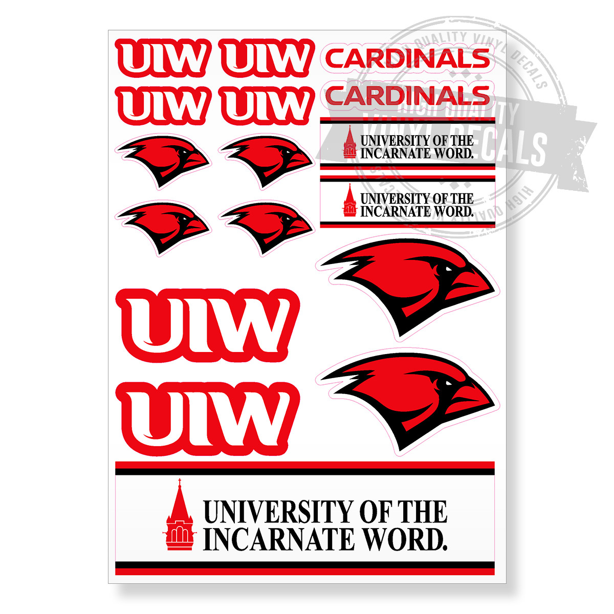 University of the Incarnate Word NCAA Candinals A4 HQ Printed Vinyl Sticker Kit
