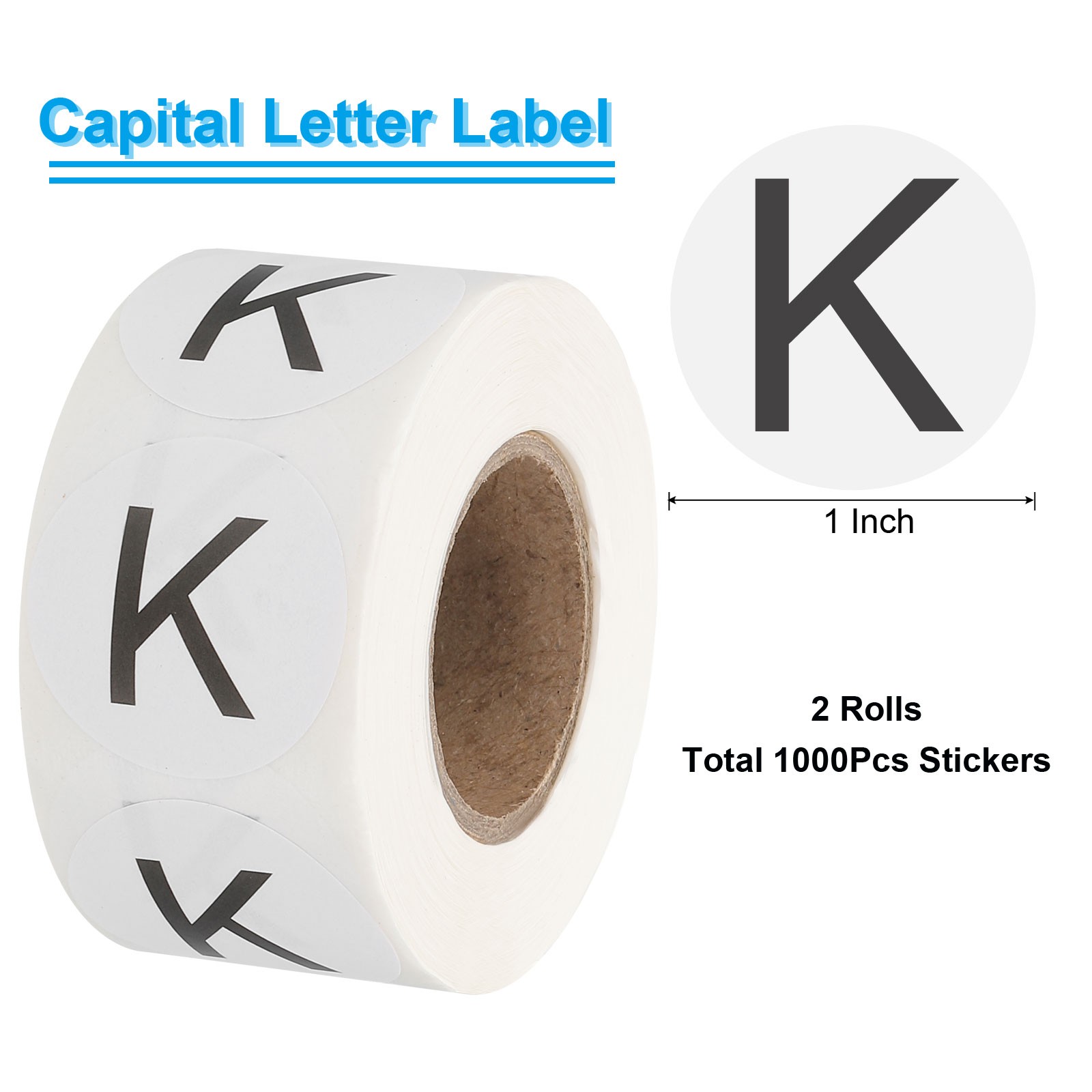 Letter K Inventory Labels, 1 Inch Capital Letter Stickers (2Roll/Total 1000Pcs)