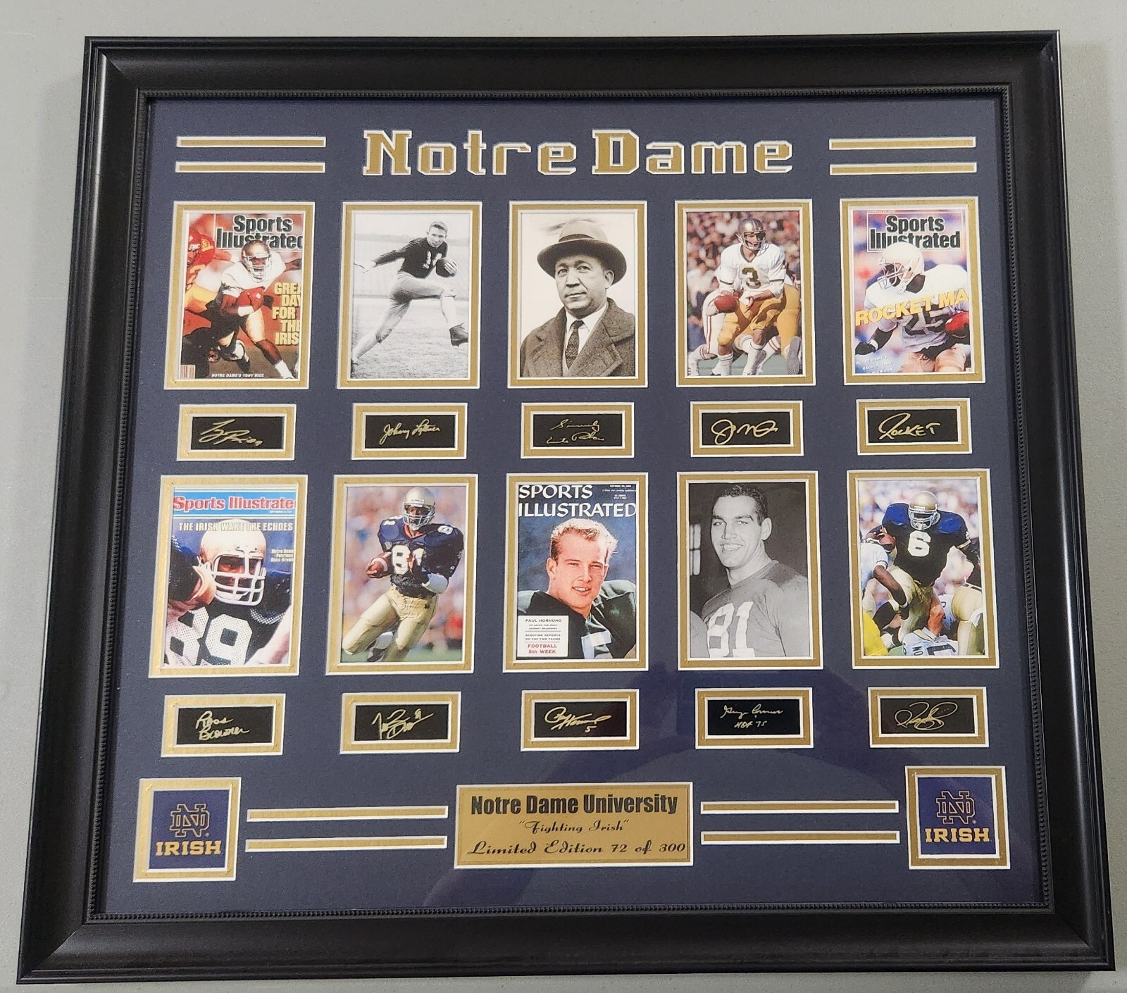 PRICE REDUCED – Notre Dame laser-etched auto wall decor (featuring Irish greats)