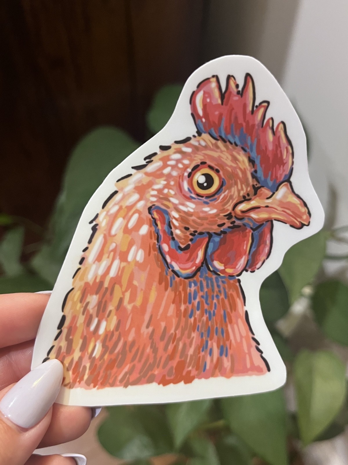 Large Chicken Sticker / Waterproof Vinyl, Quirky Chicken 3.75 x 3.5 in