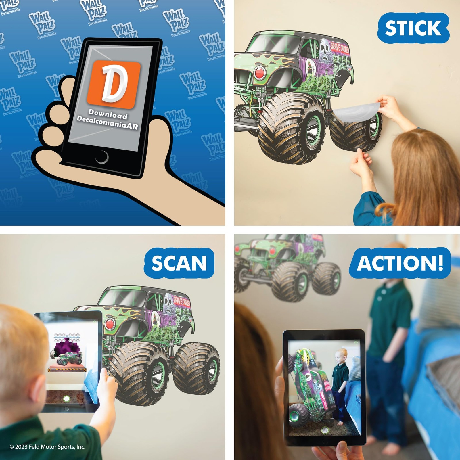Monster Jam Wall Decals – 23" Grave Digger Wall Stickers with 3D Augmented Re…