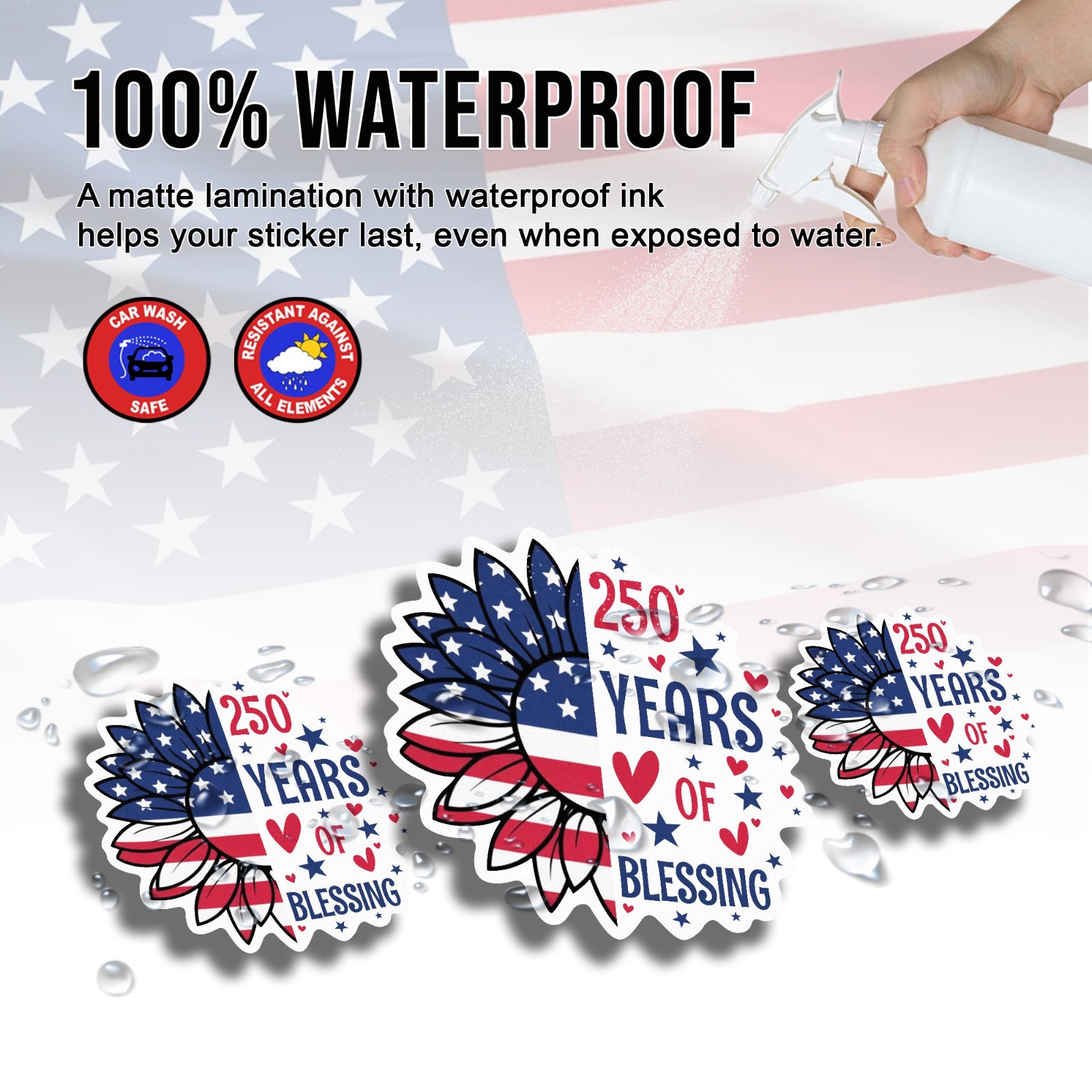 250th Anniversary Sticker, USA 1776–2026 , 250 Years Of BlessingSticker Size 3"