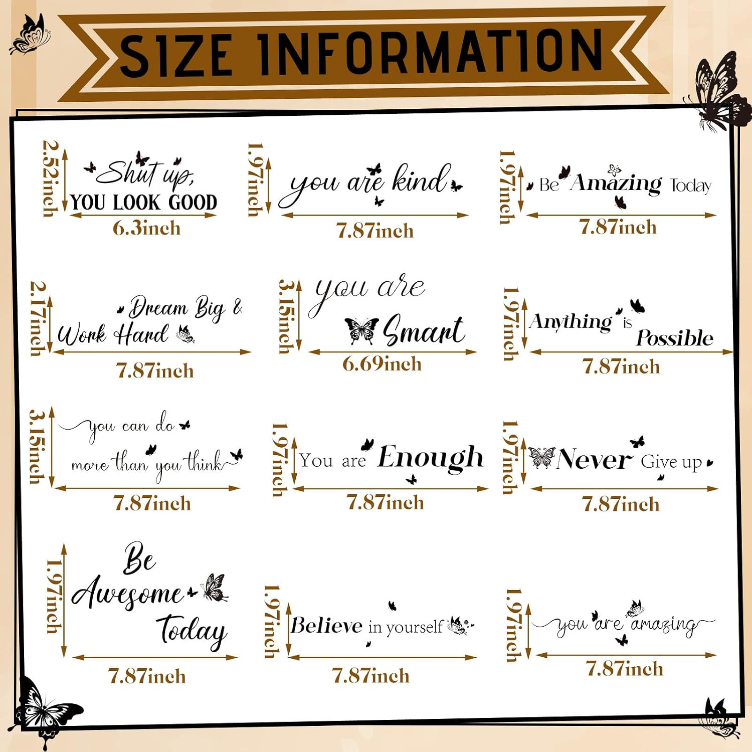 12 Pcs Inspirational Decals for Mirror Affirmation Stickers for Women