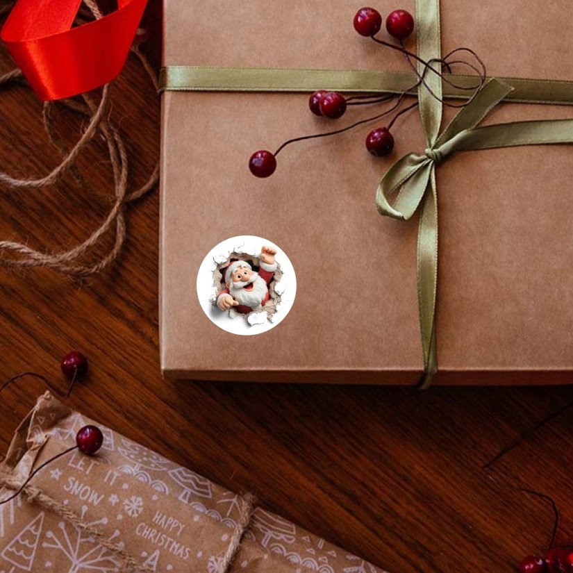 Santa Claus Breaking Wall, Christmas Round Dot Stickers Set, 1.2" & 1.5"