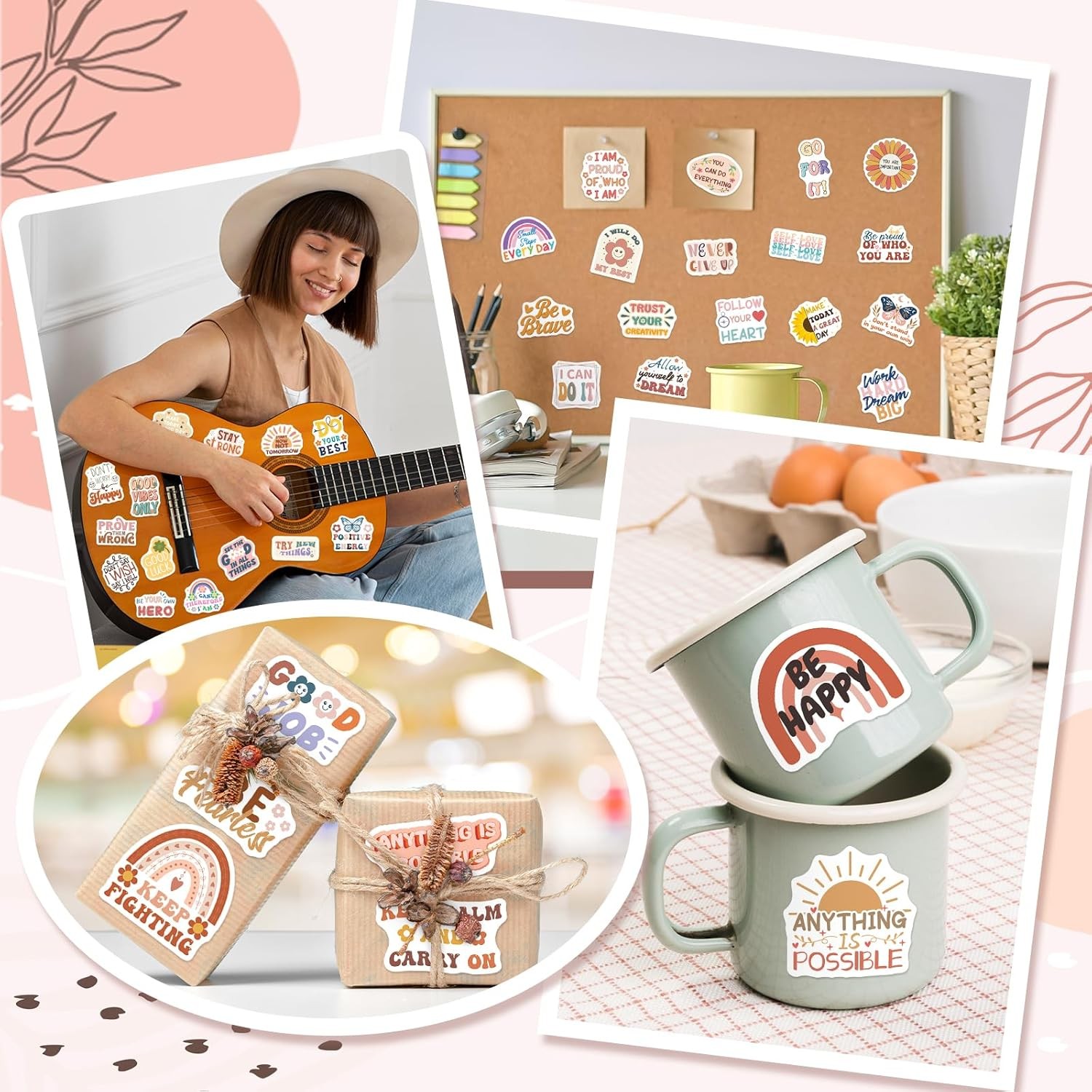 200Pcs Boho Motivational Stickers Waterproof Positive Vinyl for Laptop Bottle