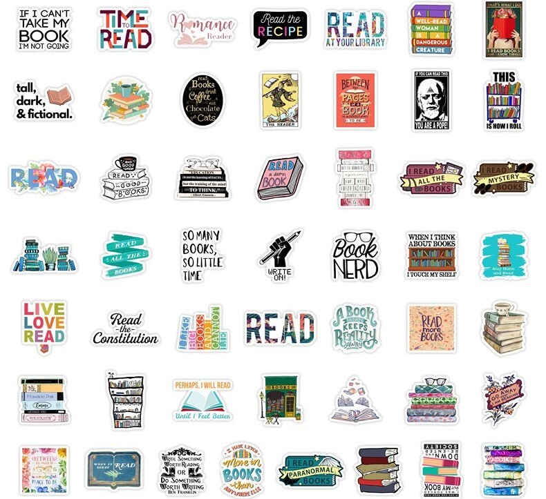 300pcs Book Lover Vinyl Stickers, Love Books, Book Worm, Reading 024252626-1
