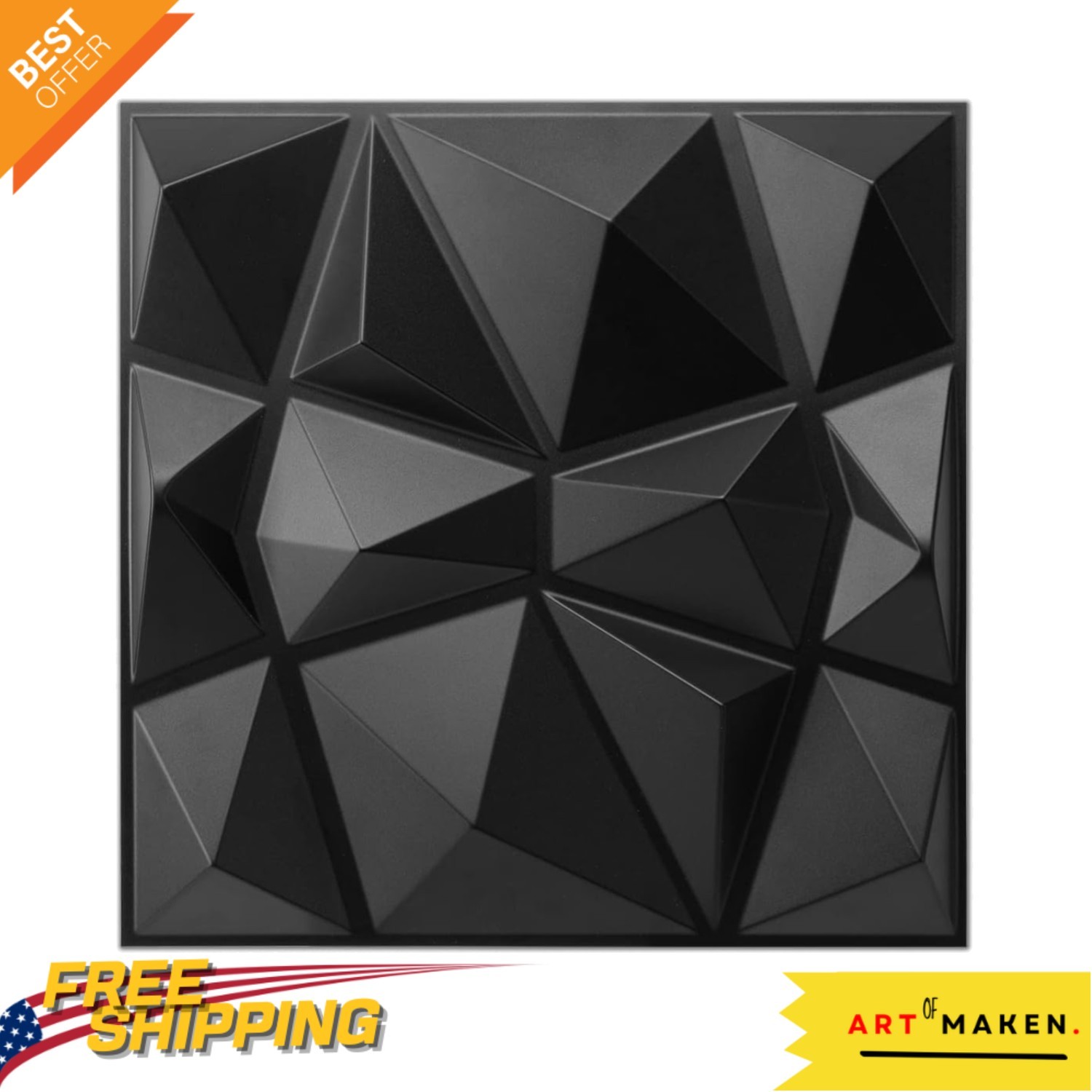 Versatile 3D Diamond Design Wall Panels – Matte Black, Perfect for Home & Office