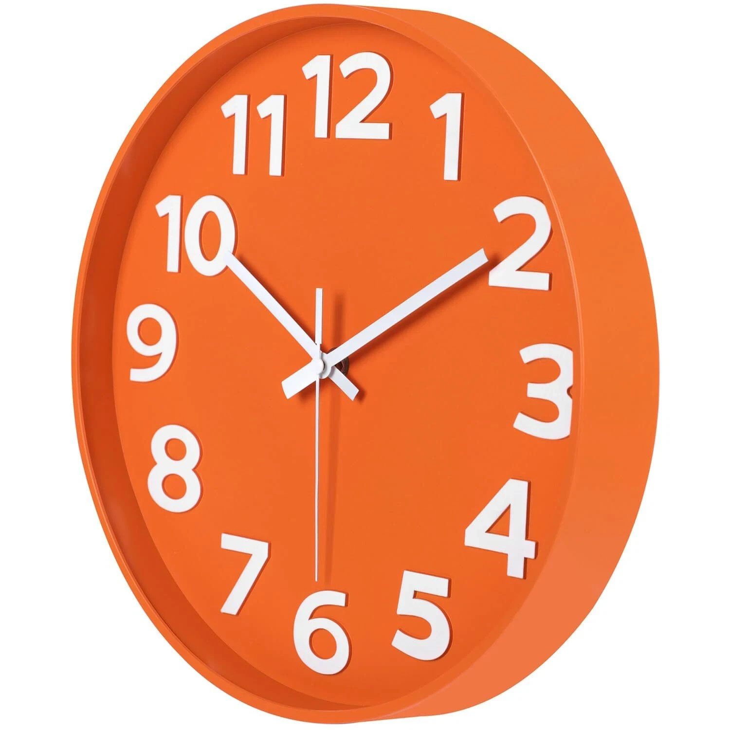 12-Inch Modern Wall Clock Minimalist Orange Design Silent Non-Ticking Large N…