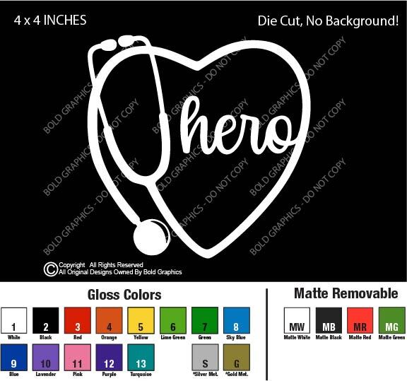 4" Hero Heart Decal Vinyl Sticker Nurse Doctor Vet Tech Love Life Stethoscope