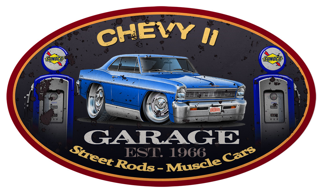 1966 1967 Chevy II Nova Classic Garage Sign Wall Art Graphic Sticker