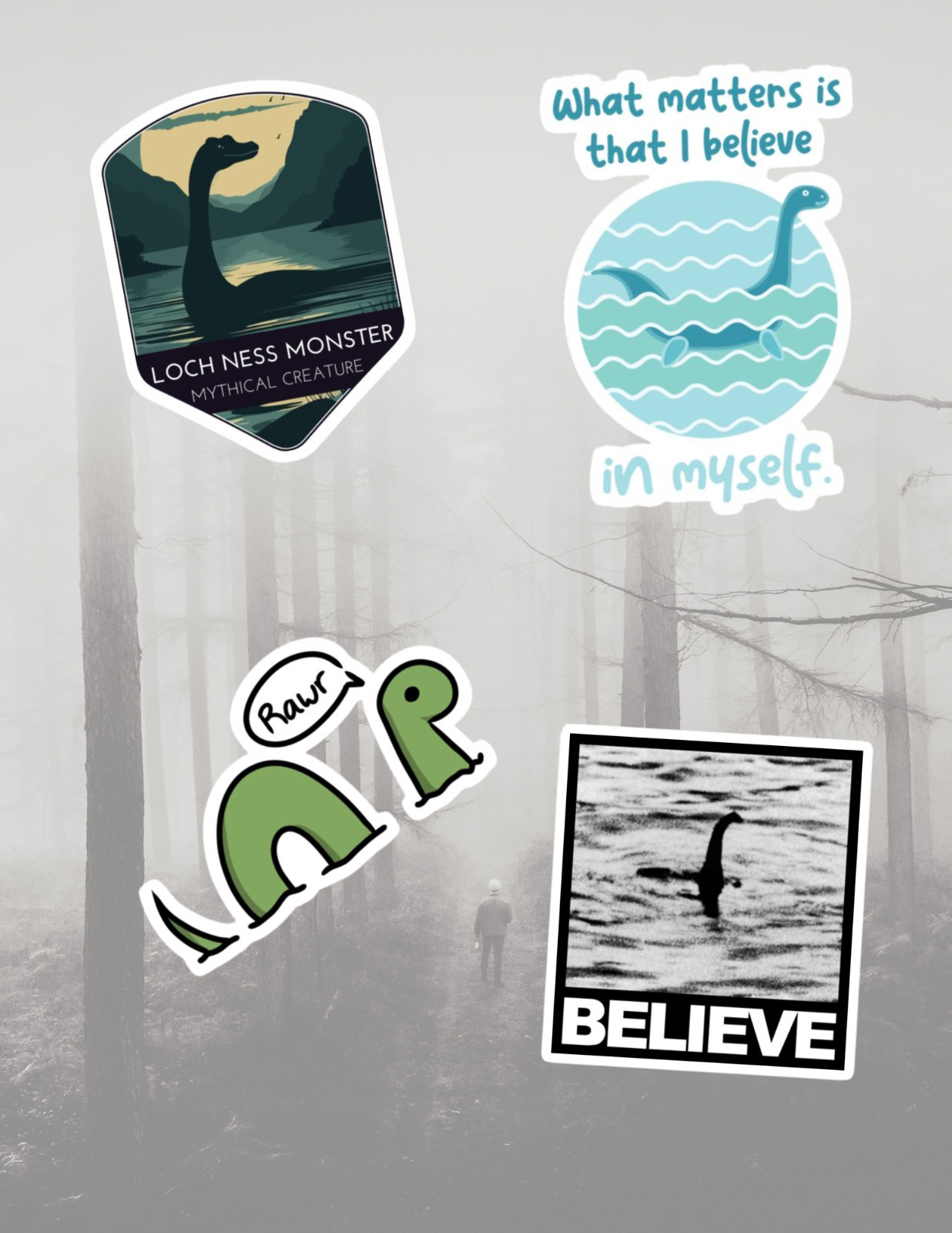Loch Ness Monster Cryptids 4pc Sticker Pack
