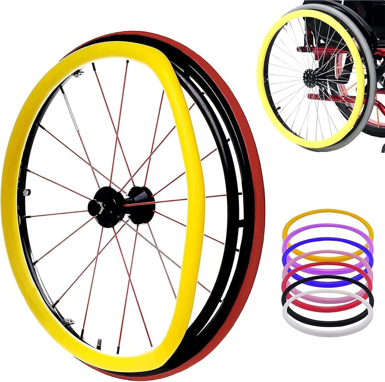 1pair Push Rim Covers, 24 Inch Wheelchair Cover, Silicon Wheel Covers (Yellow)
