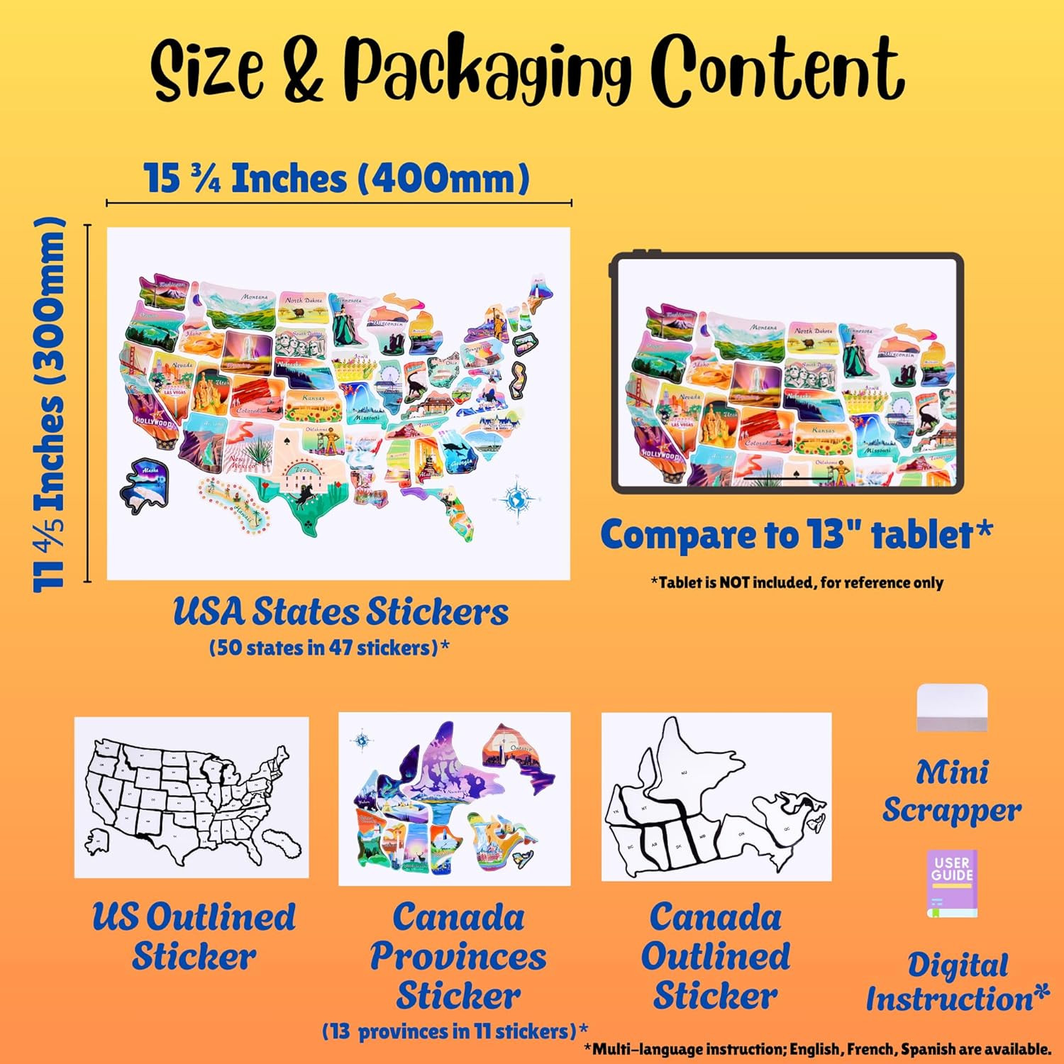 RV State Travel Map Sticker, 11 ⅘“ X 15 ¾” Visited States & Provinces Sticker De