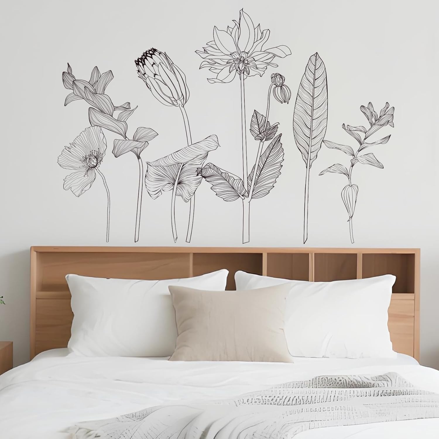 Minimalist Floral Wall Decals Line Art Flower & Leaf Wall Stickers Removable