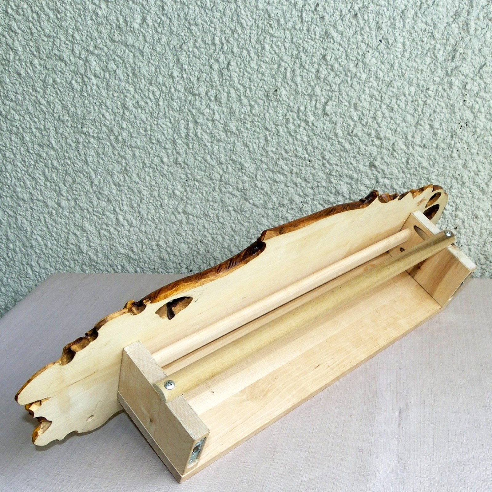 BLACK FOREST CARVED WOOD KITCHEN TOWEL WALL SHELF 23"
