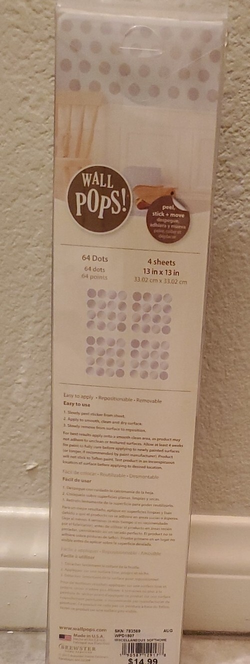 Wall Pops Metallic Silver "Confetti Dot" Peel, Stick + Move. 64 Dots