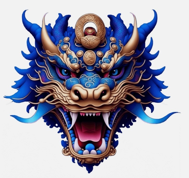 Dragon Head Blue Chinese Design Sticker Label Card Gift Craft Journal Scrapbook