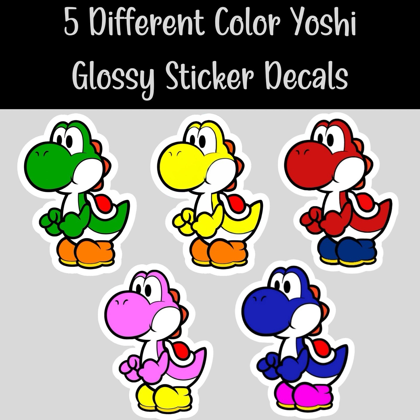 Yoshi Set, Super Mario, Nintendo, Fun Adorable 5 Glossy Vinyl sticker, Decal