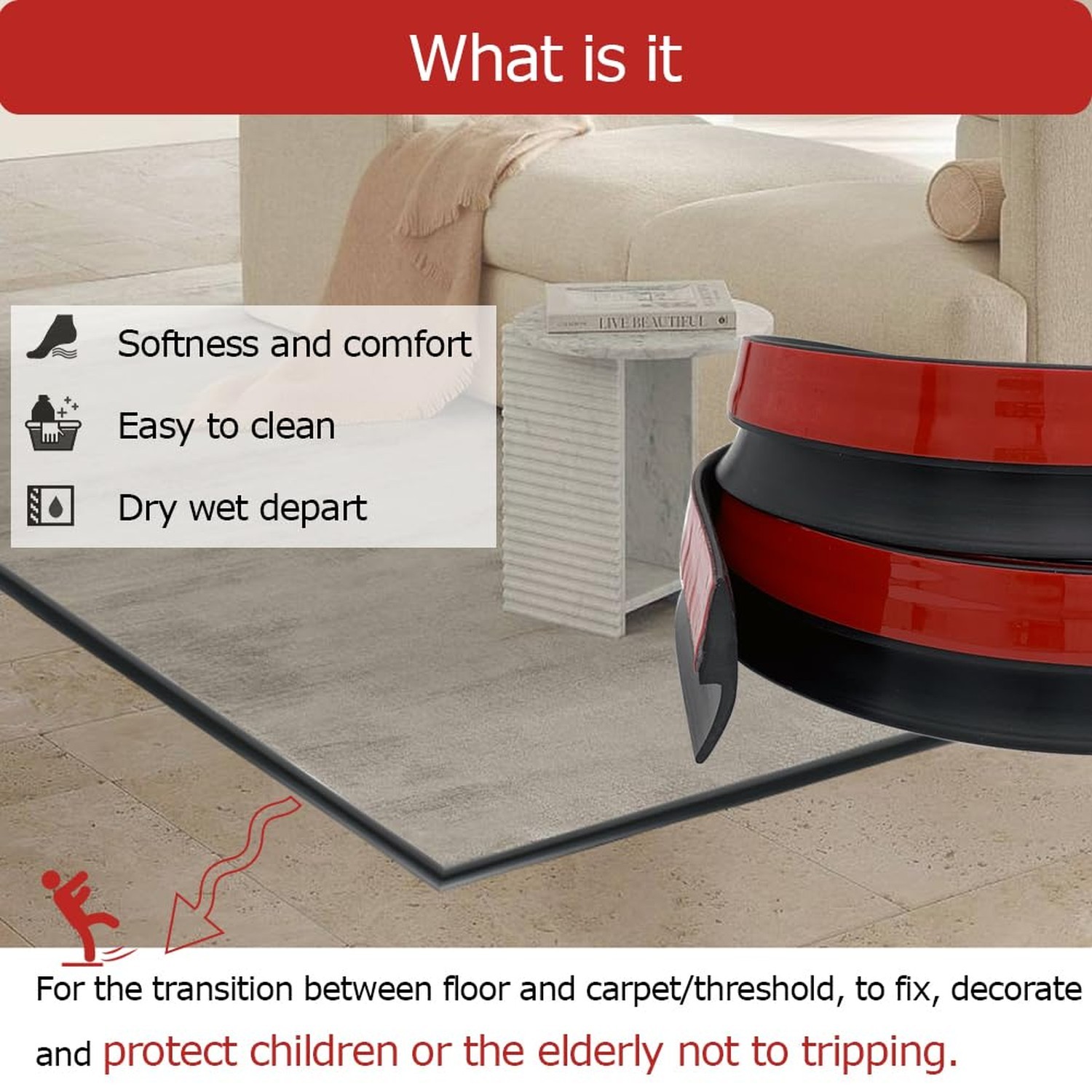Carpet Floor Transition Strip 10Ft, Self-Adhesive Carpet to Tile Transition E…