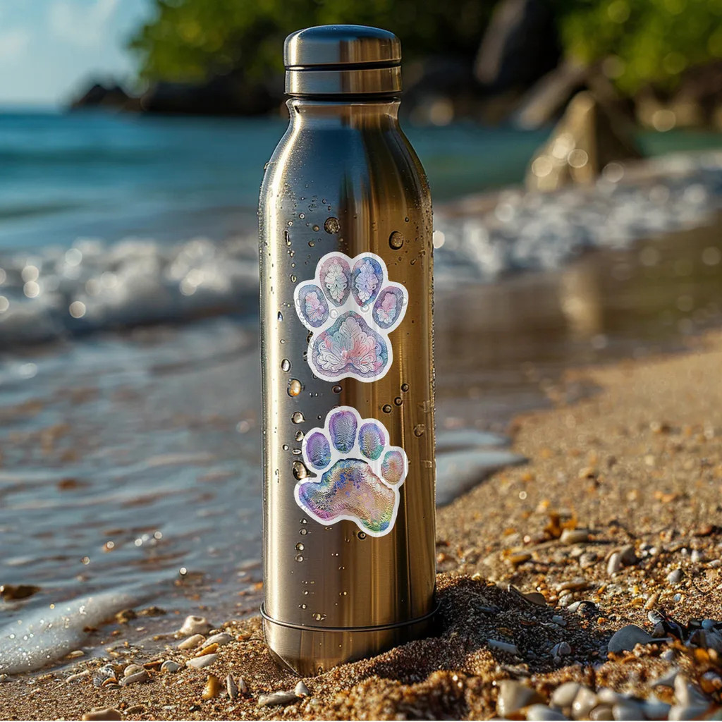 50PCS Watercolor Paw Print Graffiti Stickers – Cartoon Cat Footprint Decor for W