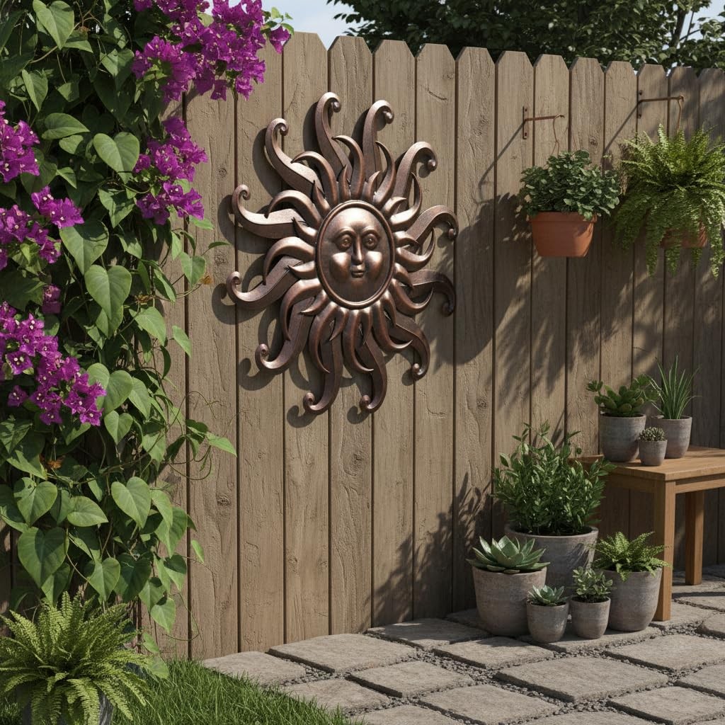 Metal Wall Art Decor Outdoor Inside With 3d Sun Face 27" Large Outside Sun Metal