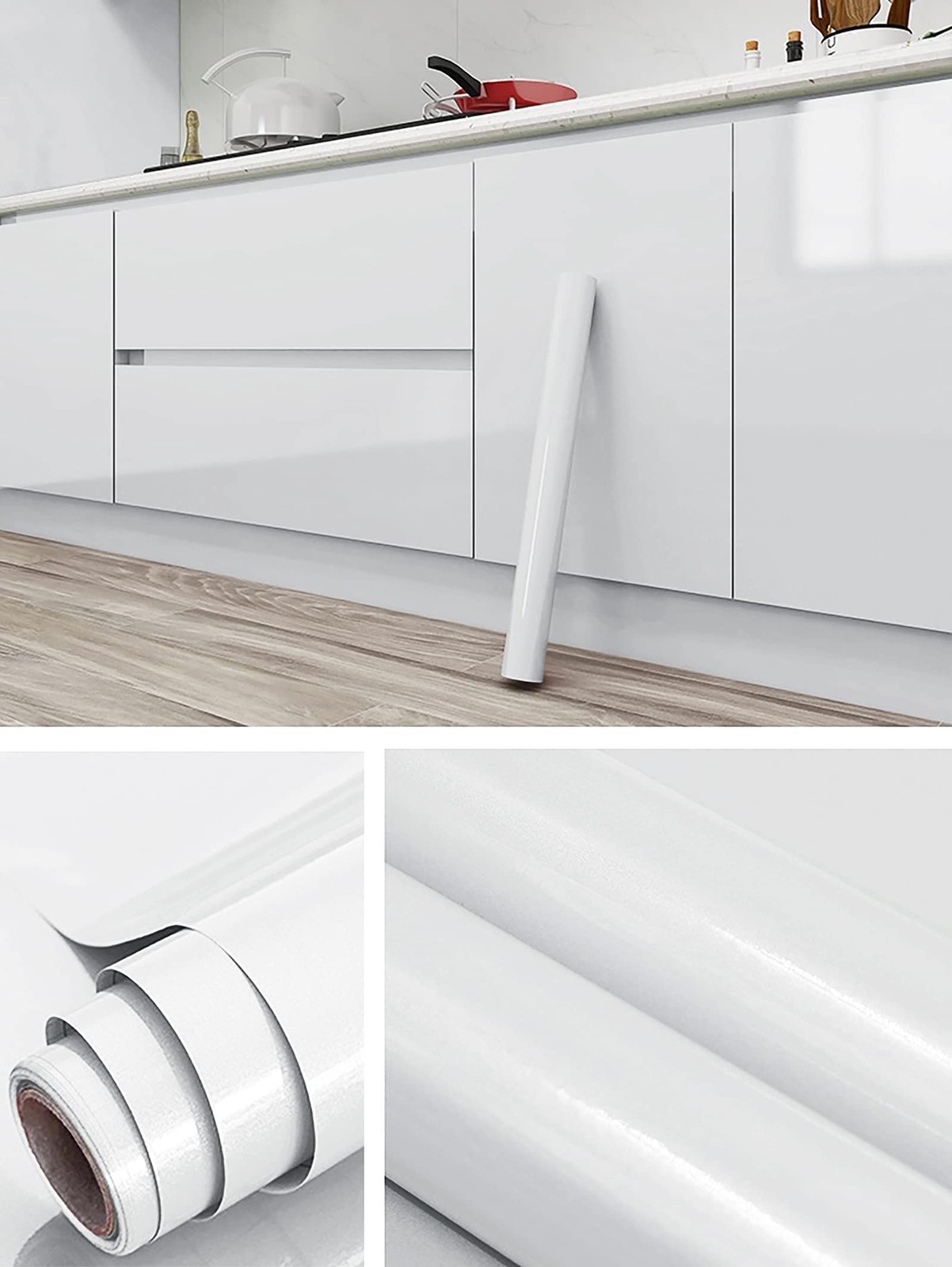 Contact Paper Glossy White for Countertops Removable Contact Paper White Peel…
