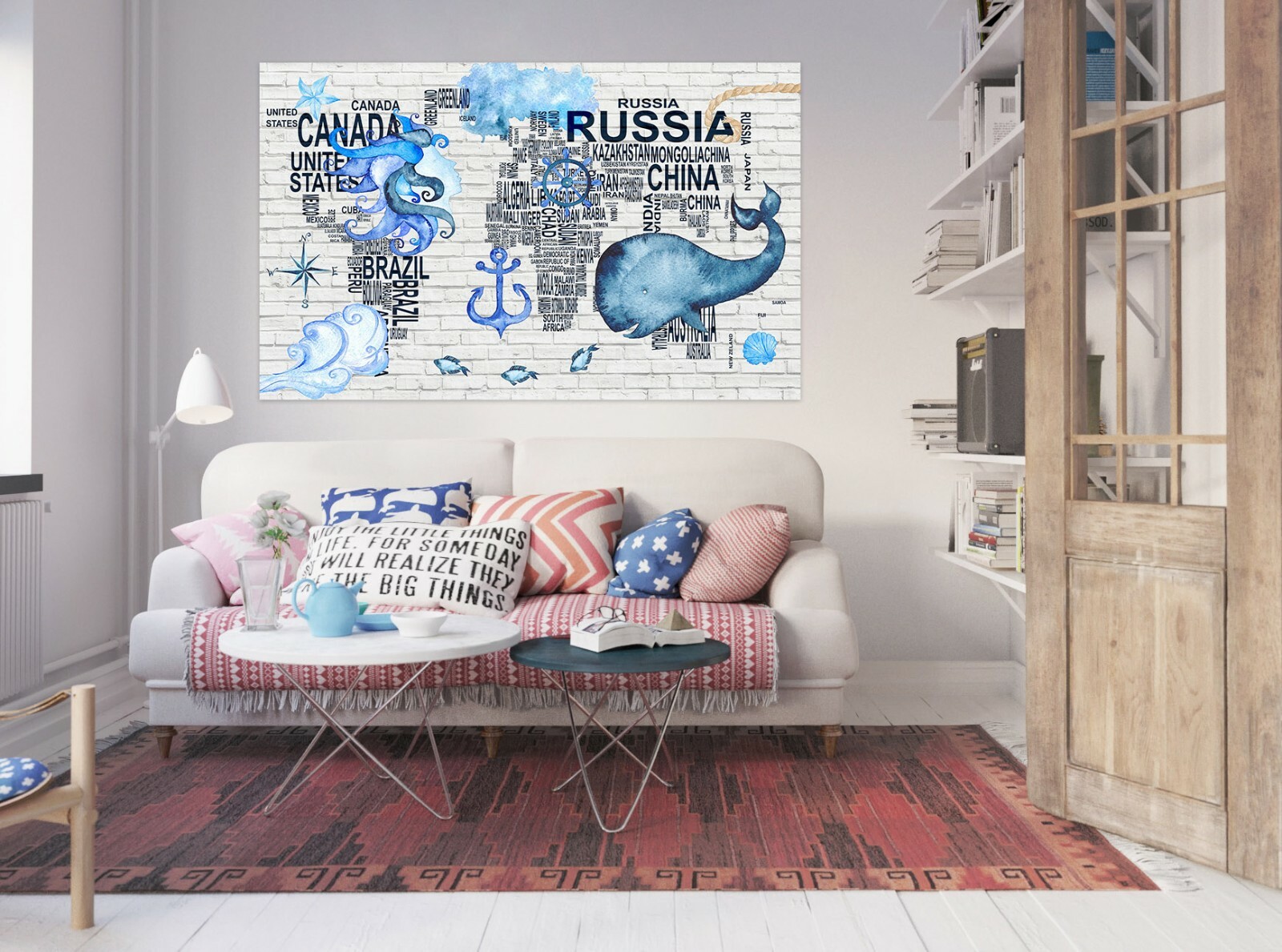 3D Blue Whale B016 World Map Wall Stickers Vinyl Wallpaper Mural Murals Amy
